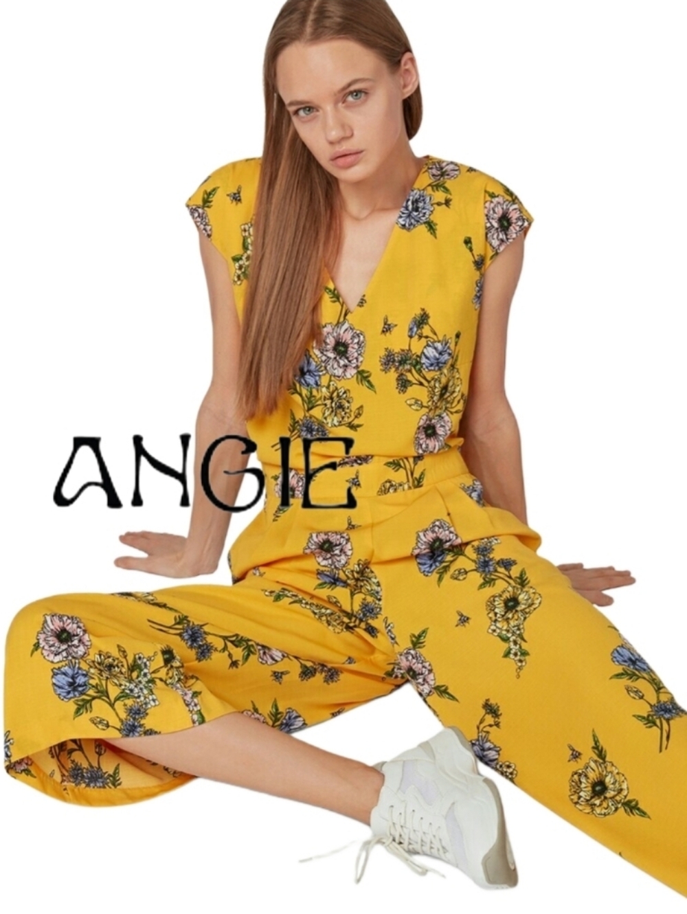Sz M Angie Yellow Floral Romper Medium